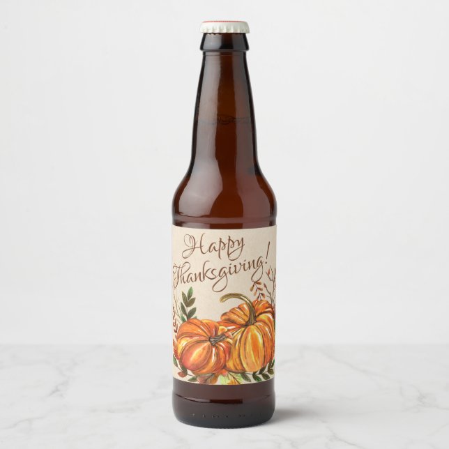 Rótulo Para Garrafa De Cerveja Abóboras de Ação de Graças (Frente)
