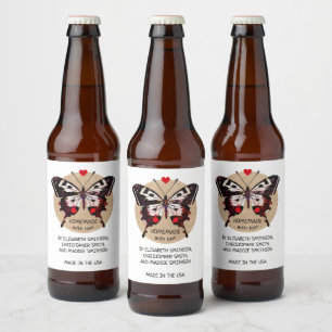 Rótulo Para Garrafa De Cerveja Adicione seu nome borboleta e coração casado com a