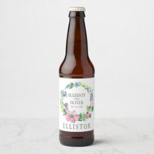 Rótulo Para Garrafa De Cerveja Aguarela de Boho floral & borboleta   que Wedding