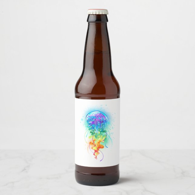Rótulo Para Garrafa De Cerveja Águas-vivas do arco-íris (Frente)