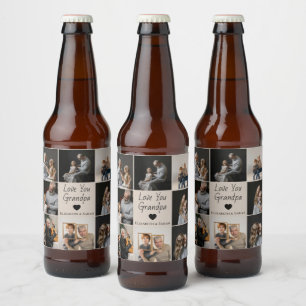 Rótulo Para Garrafa De Cerveja Ame-o Avô com Coração e Fotos -