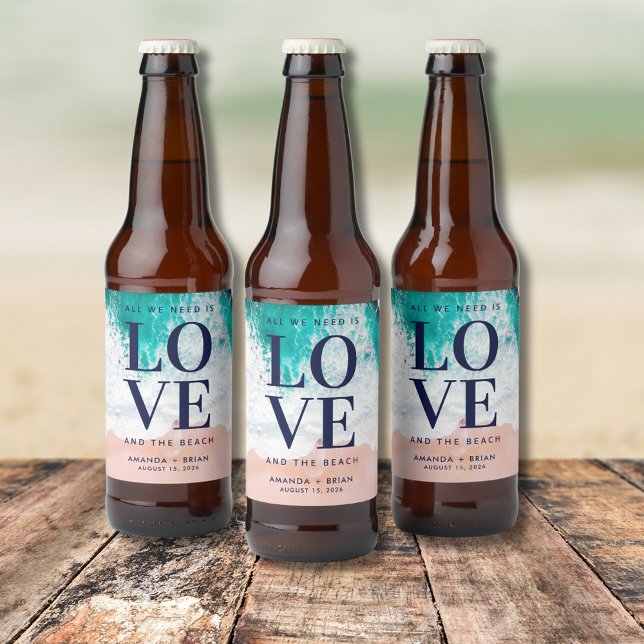 Rótulo Para Garrafa De Cerveja Amor e Casamento Costeiro de Praia (Love and the Beach Coastal Wedding Beer Bottle Label)