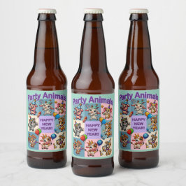 Rótulo Para Garrafa De Cerveja Animais de festa "Feliz ano novo"