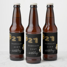 Rótulo Para Garrafa De Cerveja animal-leopardo-aniversário de 21 anos preto