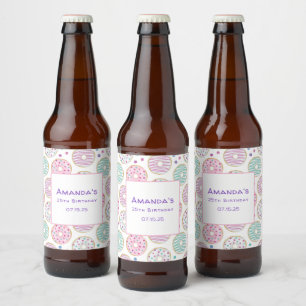 Rótulo Para Garrafa De Cerveja Aniversário Bonito e Colorido Padrão de rosquinha