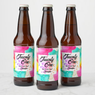 Rótulo Para Garrafa De Cerveja Aniversário Colorido de Coloração de Água
