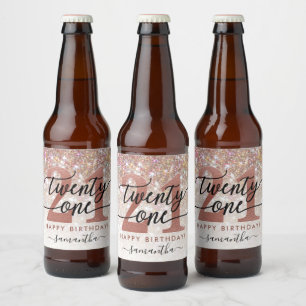 Rótulo Para Garrafa De Cerveja aniversário de 21 anos Chic Glitter Ombre