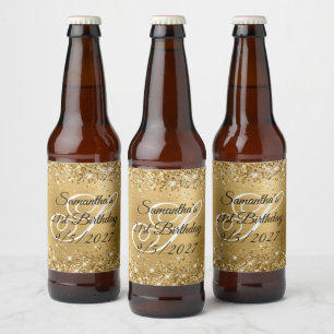 Rótulo Para Garrafa De Cerveja Aniversário de 21 anos de Monograma Dourado com br