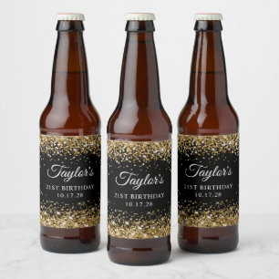 Rótulo Para Garrafa De Cerveja Aniversário de 21 anos Preto Brilho Dourado