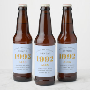 Rótulo Para Garrafa De Cerveja aniversário de 30 anos Name 1992 Blue Cinza Elega