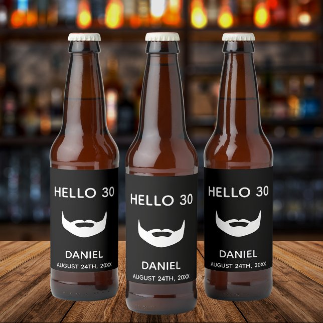 Rótulo Para Garrafa De Cerveja aniversário de 30 anos preto branco nome de barba  (Criador carregado)
