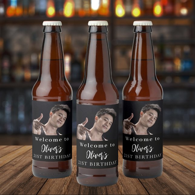 Rótulo Para Garrafa De Cerveja Aniversário de boas-vindas personalizadas em branc (Criador carregado)