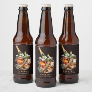 Rótulo Para Garrafa De Cerveja Aniversário de Homens Brancos e Cigarros Qualquer 