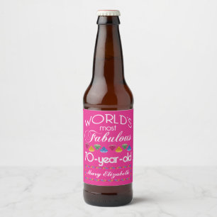 Rótulo Para Garrafa De Cerveja aniversário do 70 a maioria de rosa colorido