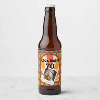Rótulo Para Garrafa De Cerveja Aniversário do 70 de Foto Personalizado do Hippie 