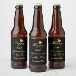 Rótulo Para Garrafa De Cerveja Aniversário feliz do 25 de Script Dourado Elegante