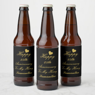 Rótulo Para Garrafa De Cerveja Aniversário feliz do 25 de Script Dourado Elegante
