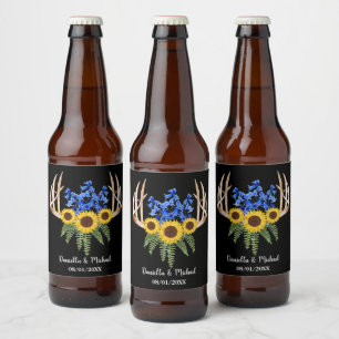 Rótulo Para Garrafa De Cerveja Antlers florais rústicos que Wedding o favor