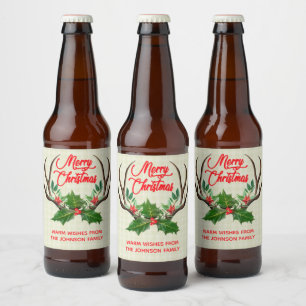 Rótulo Para Garrafa De Cerveja Antlers rústicos do Feliz Natal