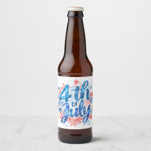 Rótulo Para Garrafa De Cerveja Aquarela 4 de Julho Patriótica