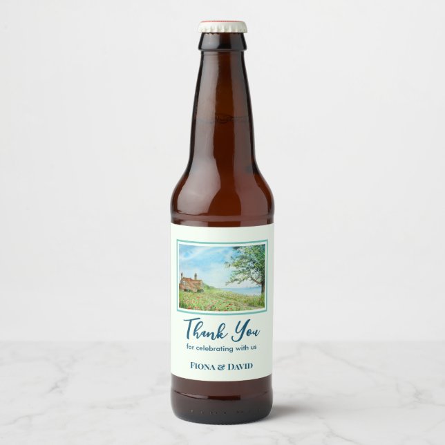 Rótulo Para Garrafa De Cerveja Aquecimento Doméstico Campo Popppy Paisagem Aquare (Frente)