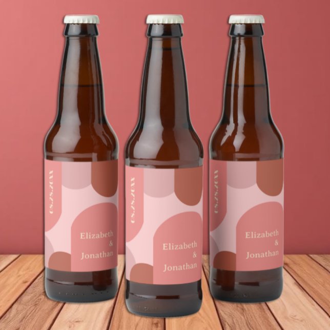 Rótulo Para Garrafa De Cerveja Arcos Retro Coral Rosa Casamento (Criador carregado)