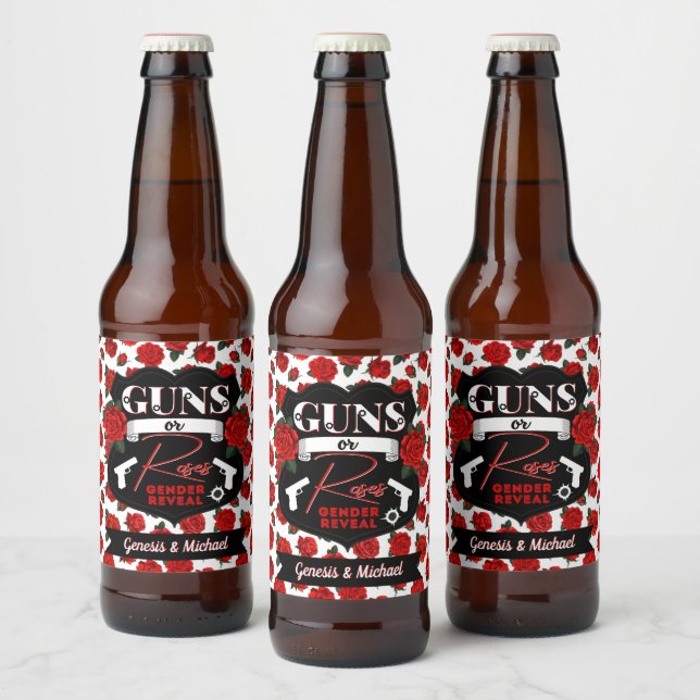 Rótulo Para Garrafa De Cerveja Armas ou Rosas Gênero Revelam Vermelho/Preto (Garrafas)