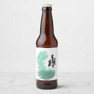 Rótulo Para Garrafa De Cerveja arte de árvore verde escandinava simples menta mod