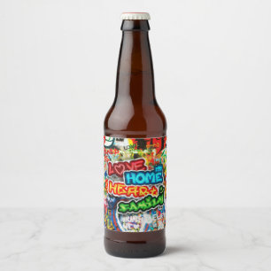 Rótulo Para Garrafa De Cerveja Arte Urbana Colorida Funky Graffiti Amor Casa Cora