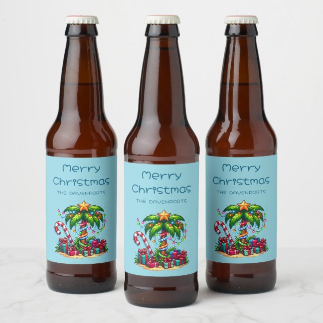 Rótulo Para Garrafa De Cerveja Árvore de Palma de Férias Tropicais Feliz Natal (Garrafas)