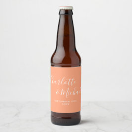 Rótulo Para Garrafa De Cerveja Assinatura Elegante Casamento Pêssego Script