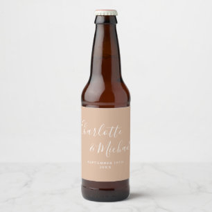 Rótulo Para Garrafa De Cerveja Assinatura Elegante Casamento Tan Taupe
