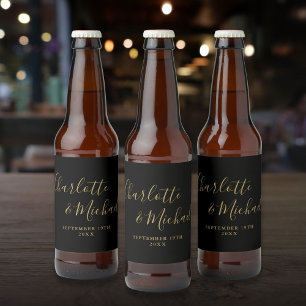 Rótulo Para Garrafa De Cerveja Assinatura Elegante em Preto e Dourado para Casame