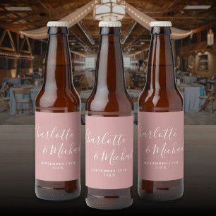 Rótulo Para Garrafa De Cerveja Assinatura Elegante em Script Rosa Empoeirado Casa