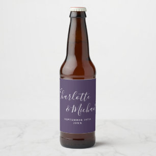 Rótulo Para Garrafa De Cerveja Assinatura Elegante Letra Cursiva Roxa Casamento