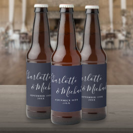 Rótulo Para Garrafa De Cerveja Assinatura Elegante Script Casamento Azul Marinho