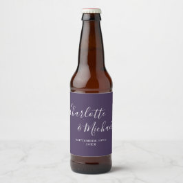 Rótulo Para Garrafa De Cerveja Assinatura Elegante Script Roxo Casamento