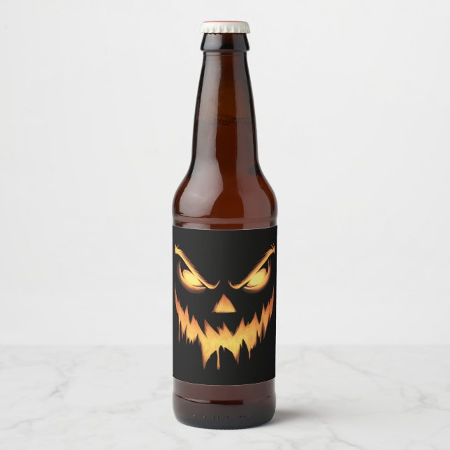 Rótulo Para Garrafa De Cerveja Assustador Pumpkin Jack O Lanterna Face Halloween (Frente)