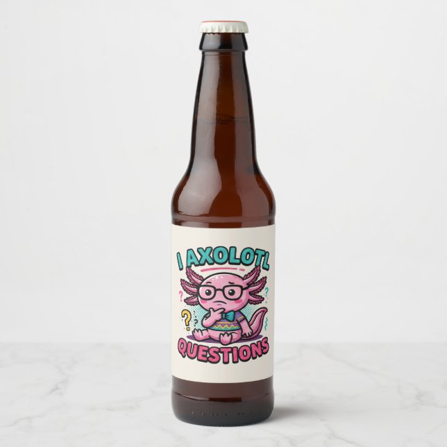 Rótulo Para Garrafa De Cerveja Axolote Nerd Cute Eu Axolote Perguntas Marcas Meme (Frente)