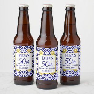 Rótulo Para Garrafa De Cerveja Azulejos Portugueses Azul 50º aniversário do Medit