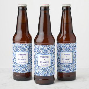 Rótulo Para Garrafa De Cerveja Azulejos Portugueses Casamento Azul Mediterrâneo