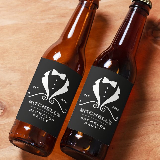 Rótulo Para Garrafa De Cerveja Bachelor Party Tuxedo Suit Bowtie Black Wedding (Bachelor Party Tuxedo Suit Bowtie Black Wedding Beer Bottle Label
)