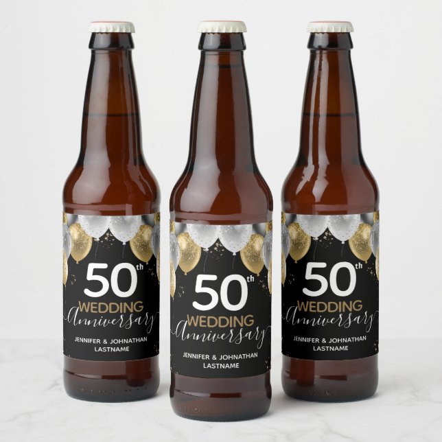 Rótulo Para Garrafa De Cerveja Balões Dourados do 50º aniversário (Garrafas)