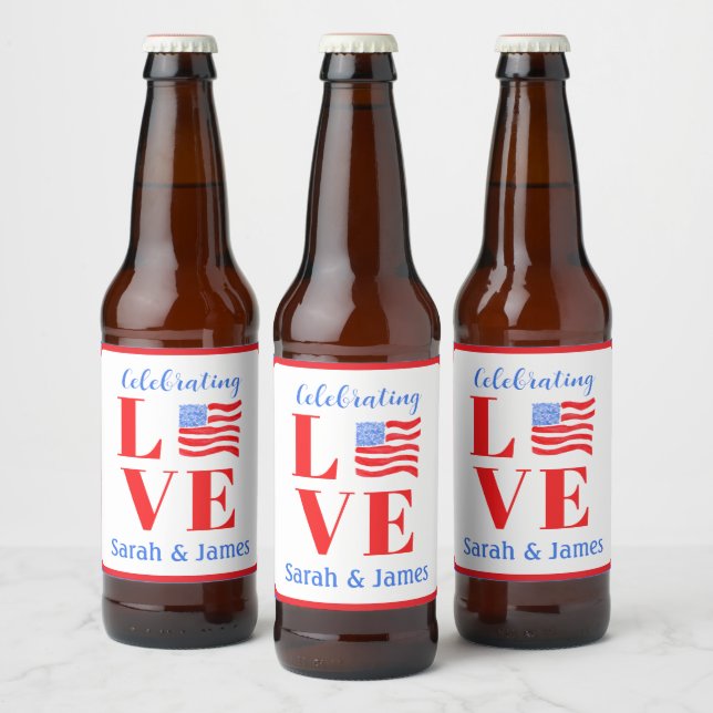 Rótulo Para Garrafa De Cerveja Bandeira Americana Aquarela AMOR Nome Noiva  (Garrafas)