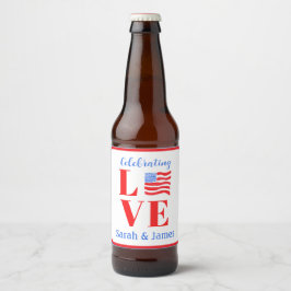 Rótulo Para Garrafa De Cerveja Bandeira Americana Aquarela AMOR NOME Noiva 