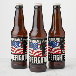 Rótulo Para Garrafa De Cerveja Bandeira Patriótica de Resgate de Bombeiro Persona