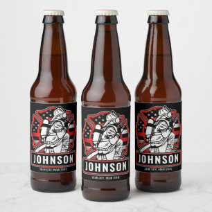 Rótulo Para Garrafa De Cerveja Bandeira Patriótica do Bombeiro Personalizado