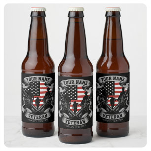 Rótulo Para Garrafa De Cerveja Bandeira personalizada do veterano americano orgul