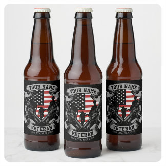 Rótulo Para Garrafa De Cerveja Bandeira personalizada do veterano americano orgul