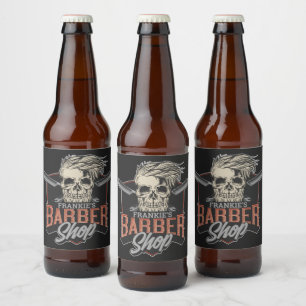 Rótulo Para Garrafa De Cerveja Barbearia Personalizada Caveira e Navalhas Hipster